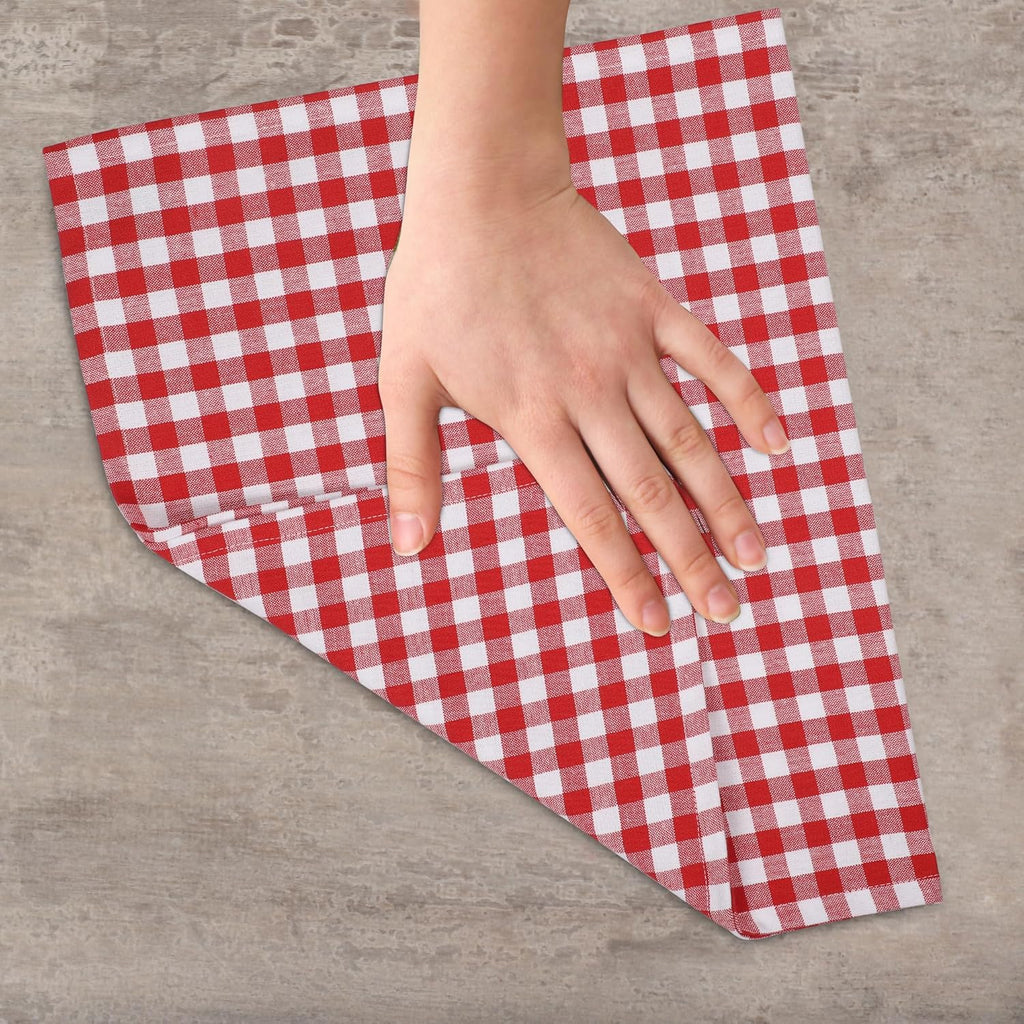 Kitchen Towels Set of 6 Soft Premium Cotton Highly Absorbent Dish Towels 18x28 Inches, Washable & Reusable Tea Towel, Quick Drying Dish Cloths with Hanging Loop - Red/White, Checks