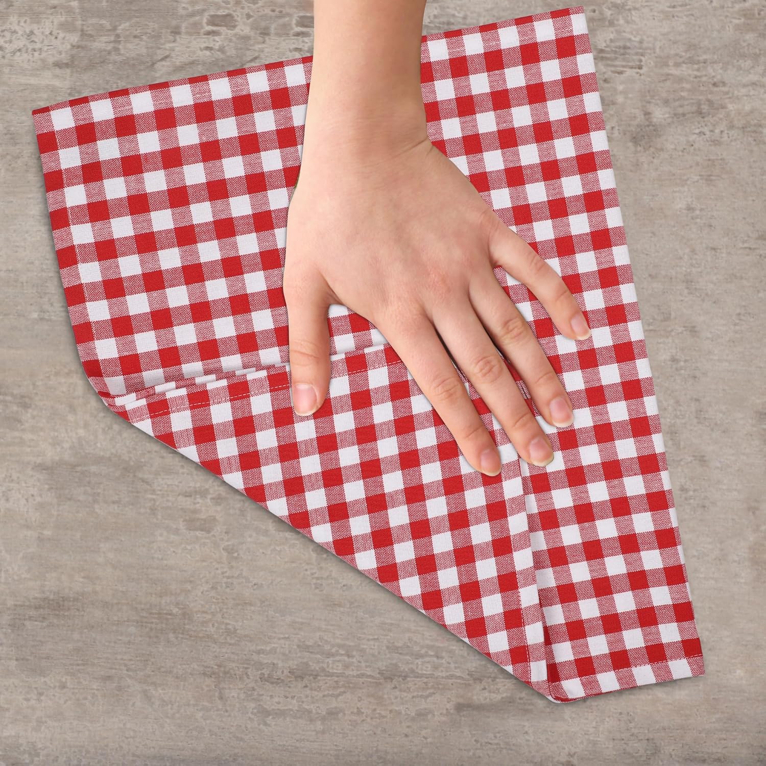 Kitchen Towels Set of 6 Soft Premium Cotton Highly Absorbent Dish Towels 18x28 Inches, Washable & Reusable Tea Towel, Quick Drying Dish Cloths with Hanging Loop - Red/White, Checks
