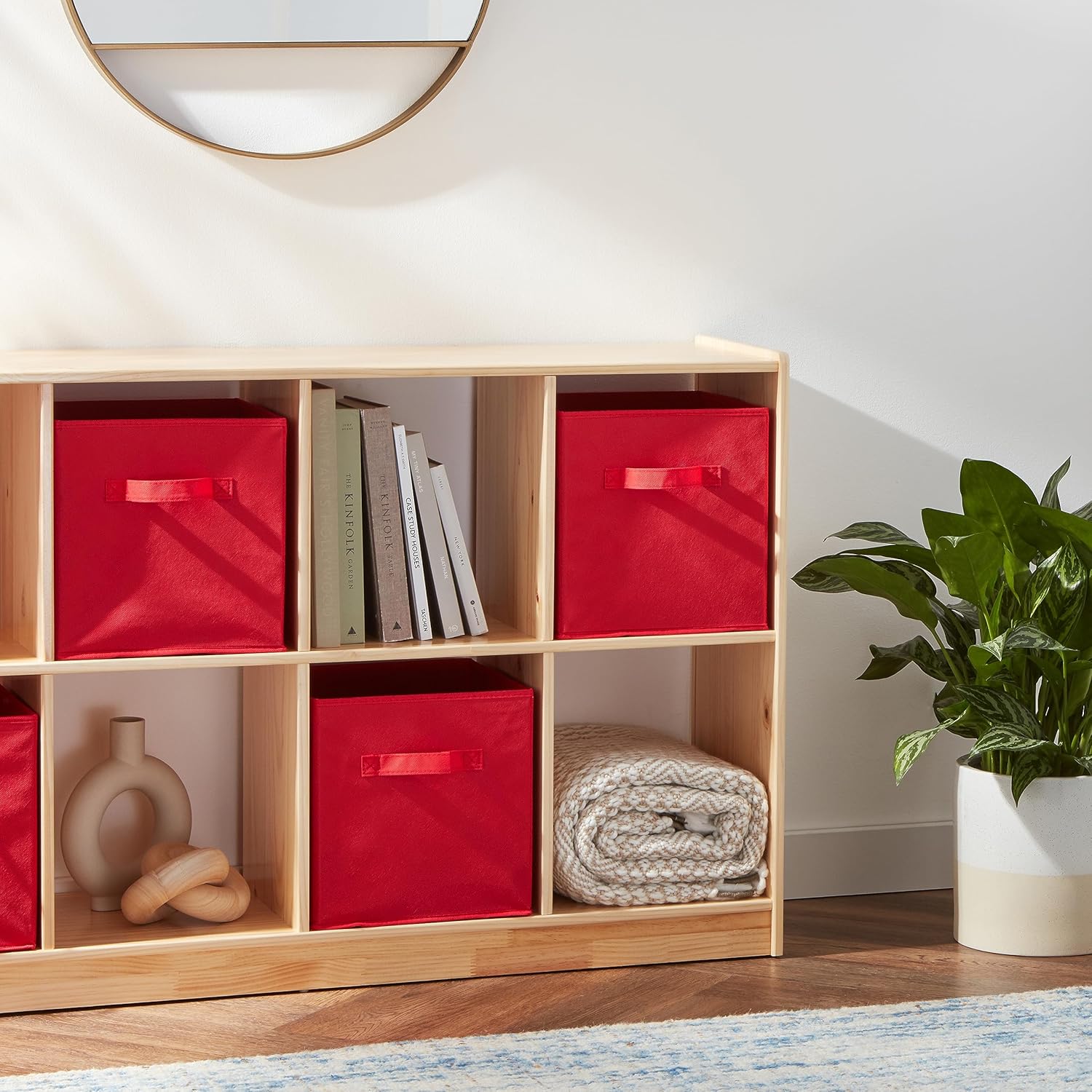 Amazon Basics Cube Organizer Storage Bins Handles, Collapsible Fabric, Pack of 30, 10.5"x10.5"x11", Red