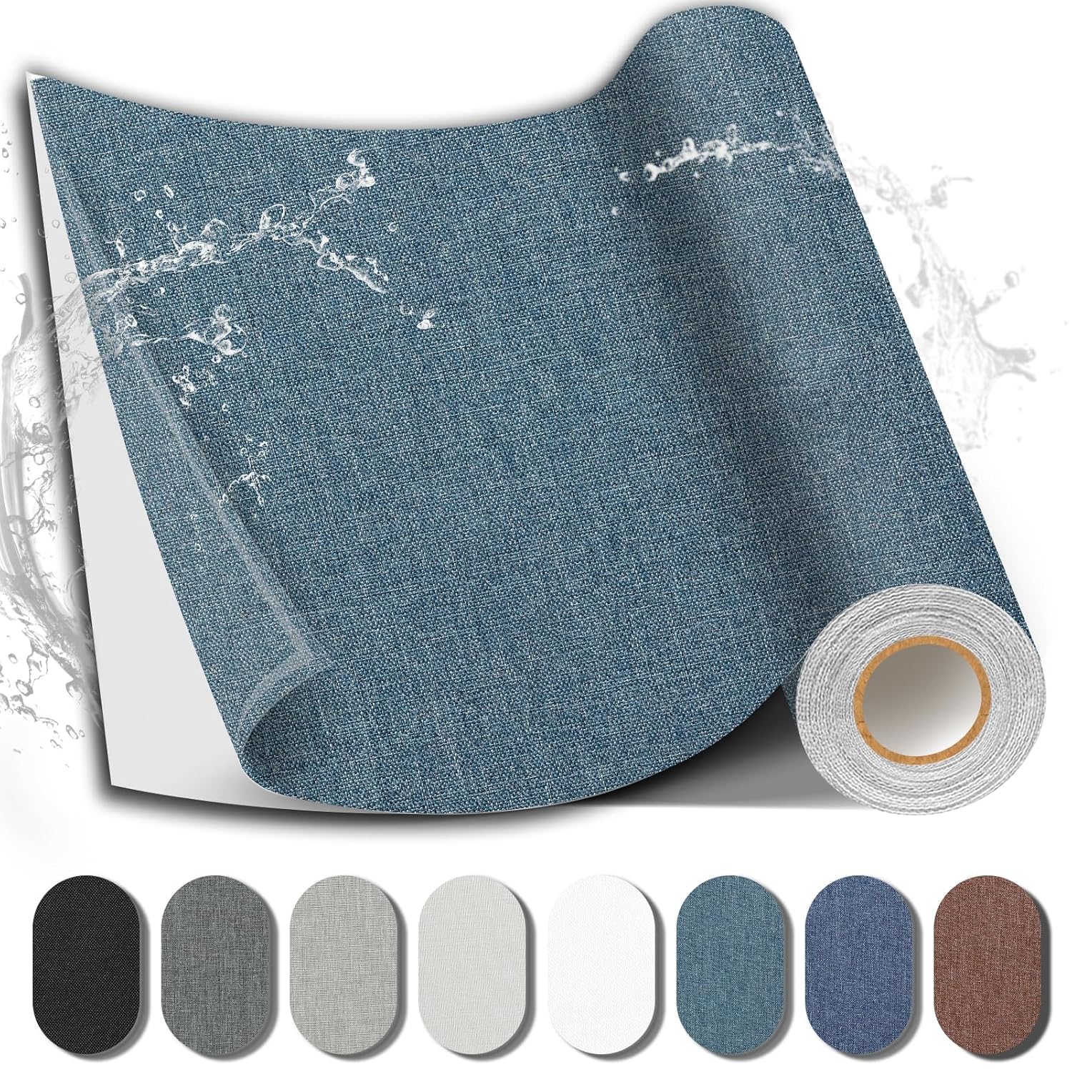 Fabric Repair Patch, 17X158 Inch Fabric Large Repair Tape, Self-Adhesive Patches for Furniture, Sofa, Car Interior, Shoes, Hand Bag, Clothing (Blue Grey, 17X158 Inch)