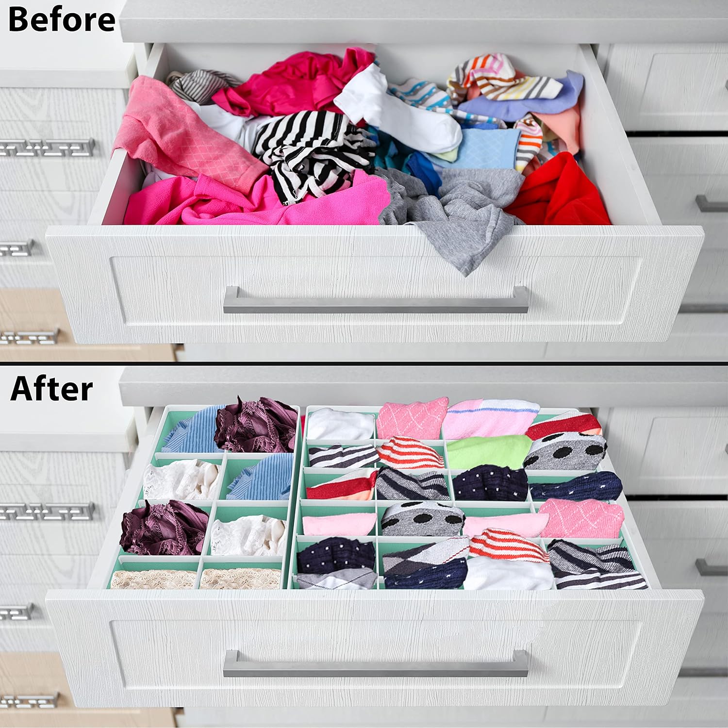 Simple Houseware 4-Pack Drawer Organizer Set - Closet Dividers for Underwear, Socks, Bras, Scarves, Ties - Foldable Non-Woven Storage Boxes, Turquoise