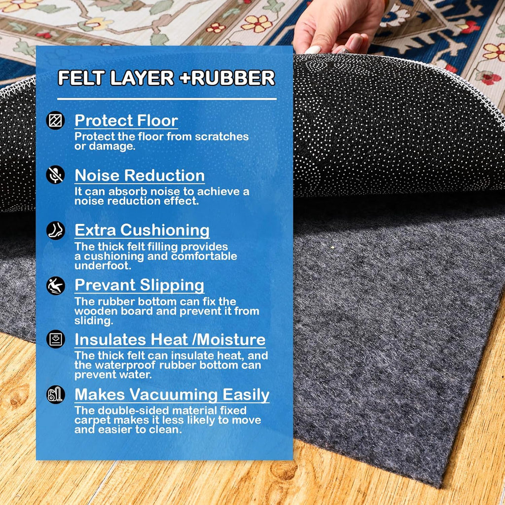 Non-Slip Rug Pads 7 x 10ft, 100% Waterproof Extra Large Area Rugs Non Skid Rug Pad for All Floors and Finishes Durable Hardwood Floor Protective Felt Keeps Rugs in Place, Safe and Secure