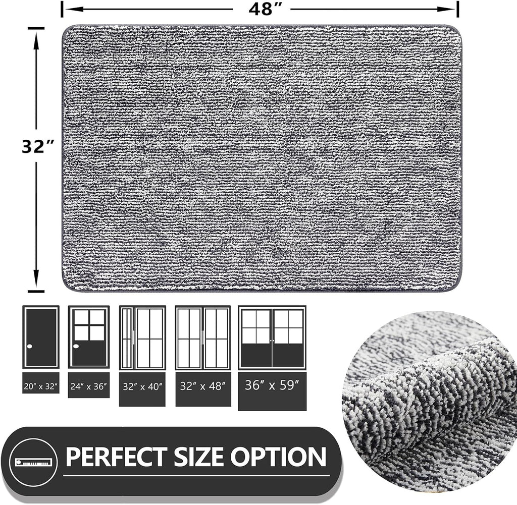 REFETONE Indoor Doormat, Front Door Mat 32"x48" Absorbent Rubber Backing Non Slip Back Door Mats, Washable Low-Profile Inside Floor Mat Door Rugs for Entryway, Resist Dirt Mud Mat for Dogs, Dark Grey