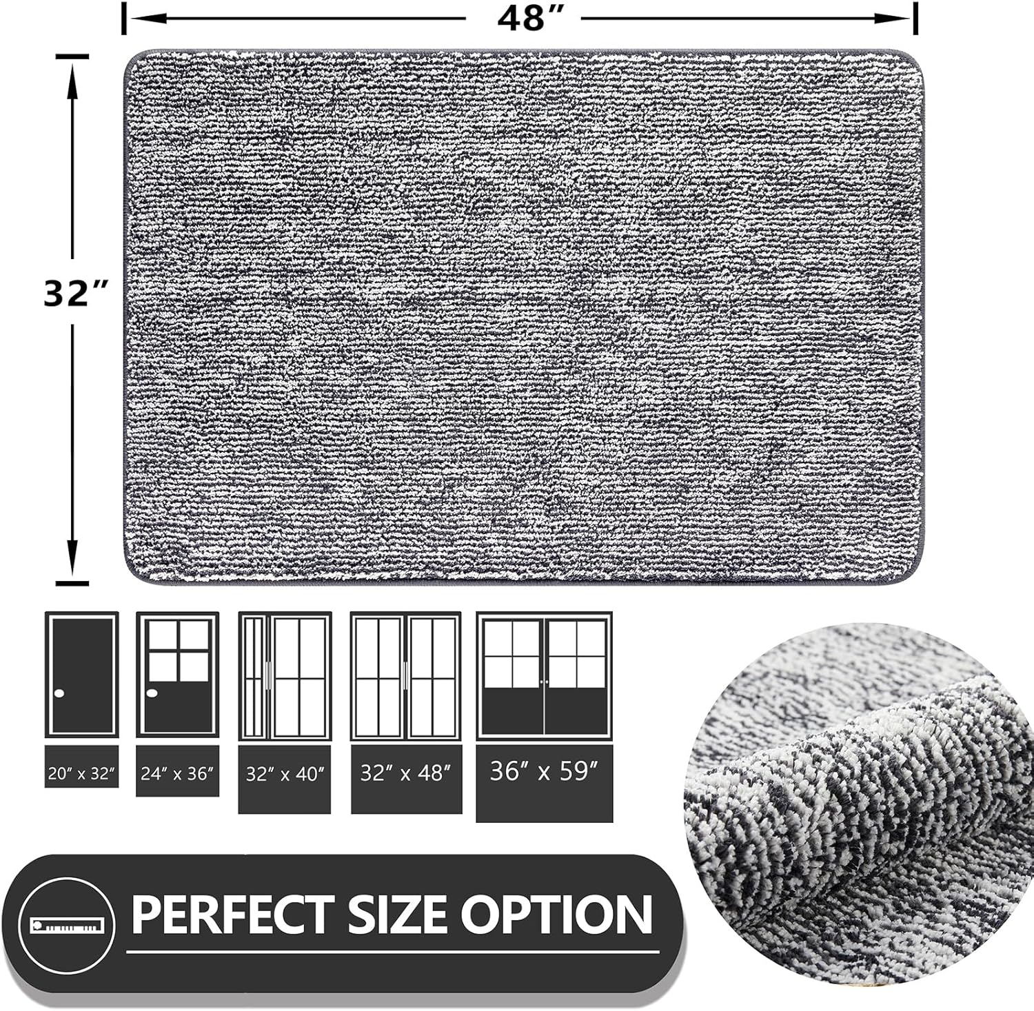 REFETONE Indoor Doormat, Front Door Mat 32"x48" Absorbent Rubber Backing Non Slip Back Door Mats, Washable Low-Profile Inside Floor Mat Door Rugs for Entryway, Resist Dirt Mud Mat for Dogs, Dark Grey