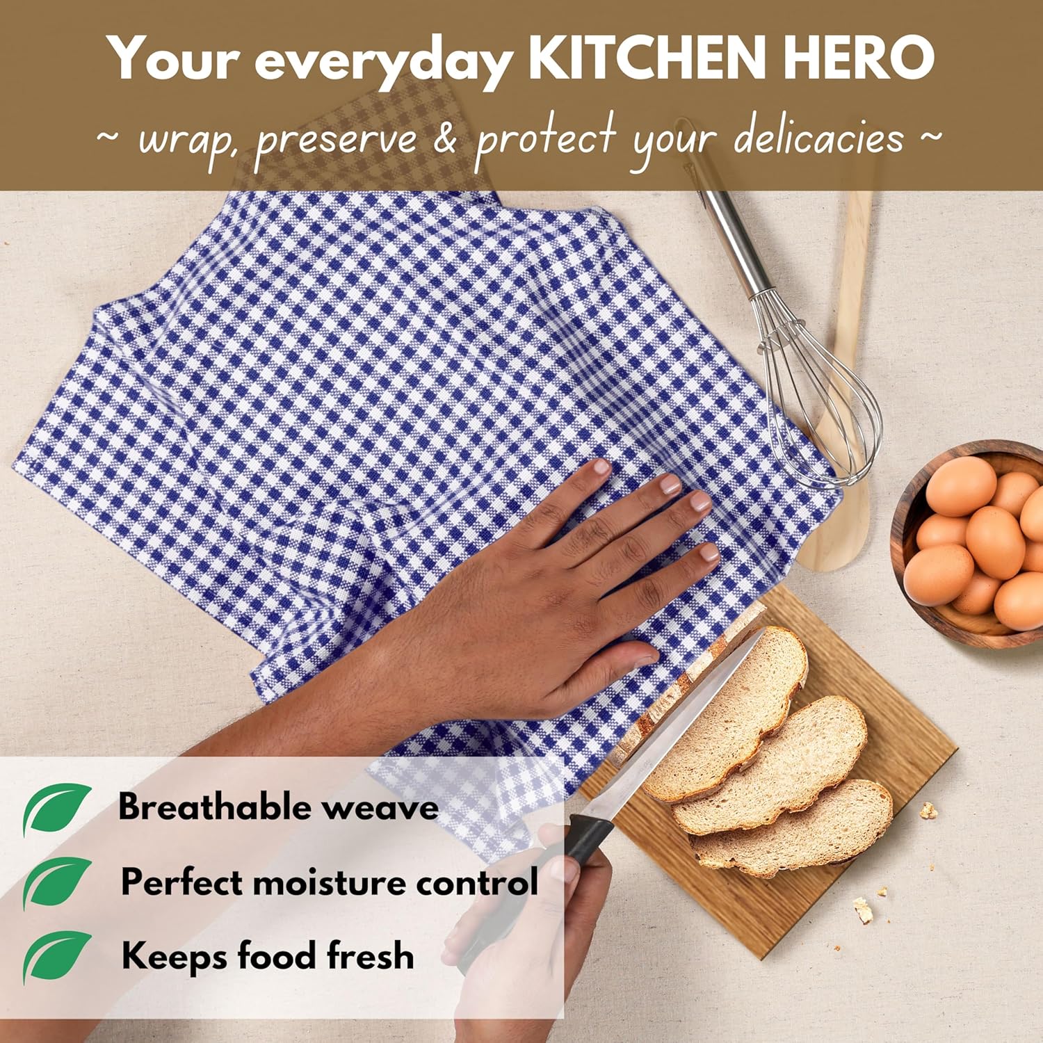 Native Fab 12 Pack Gingham Mini Check Kitchen Dish Towel Cotton Durable Washable 16"x26" - Tea Towels, Soft Absorbent Cleaning Towels, Hand Towel with Hanging Loop - Blue White