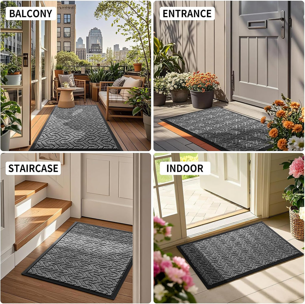 Yimobra Large Door Mat Outside Entrance 36x24, Waterproof Heavy Duty Outdoor Mats for Front Door, Non Slip Rubber Entry Mat for Garage Patio, Easy Clean, Black Grey