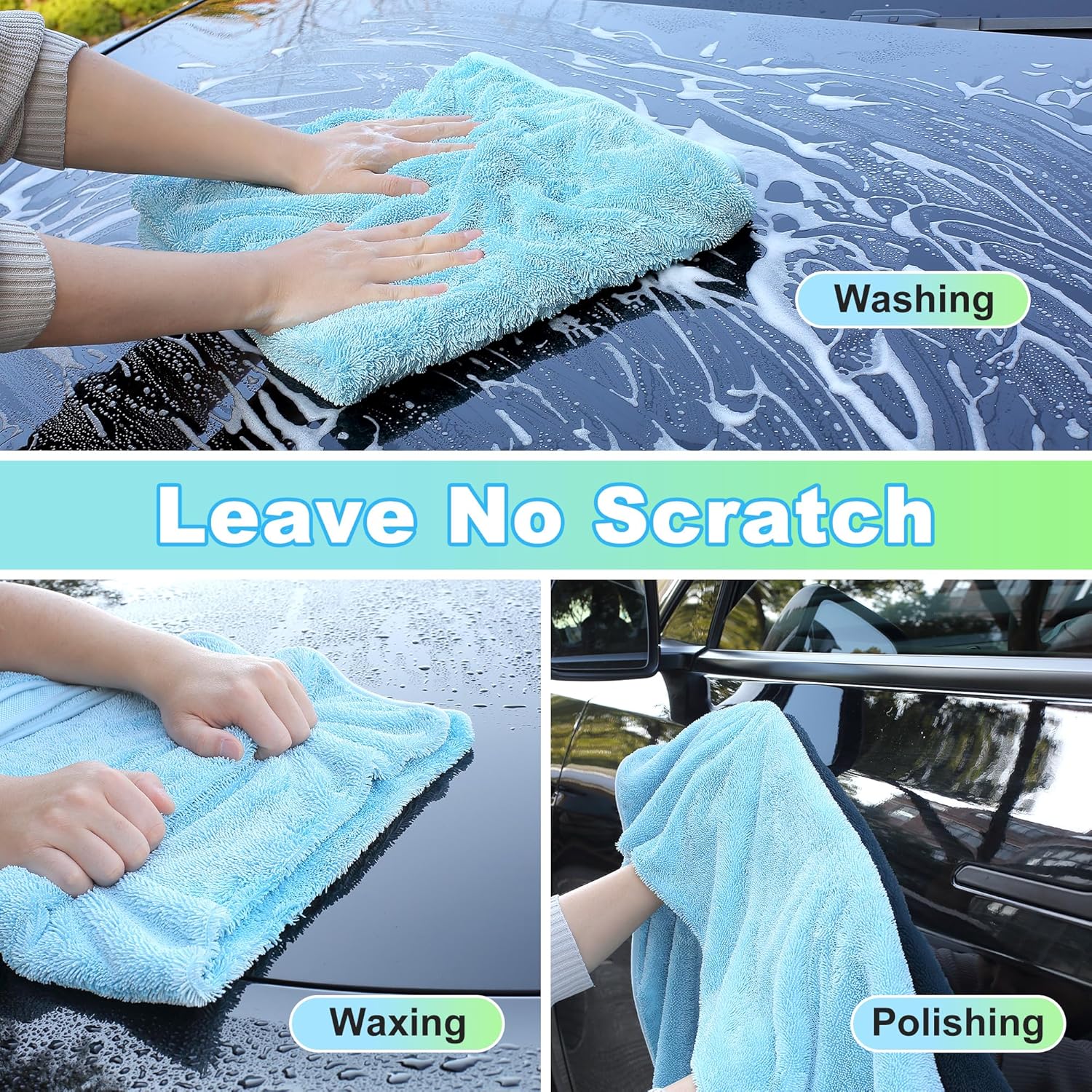 JOYMOOP Microfiber Towels for Cars, 2 Pack 35.4" x 23.6" Car Drying Towel, Blue Reusable Car Towel, Quick Drying Car Microfiber Cleaning Cloth for RVs, SUVs, Trucks