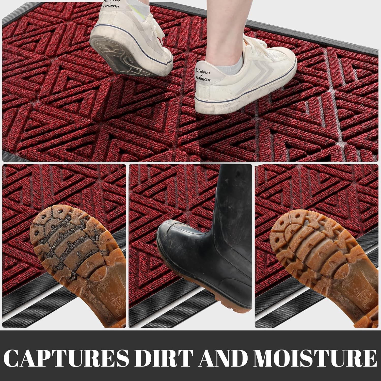 Yimobra Extra Large Door Mat 60x32, All-Weather Waterproof Non-Slip Welcome Matt Outdoor, Heavy Duty Non Slip Doormat for Entryway for Patio and Garage Indoor, Easy Clean, Black Red