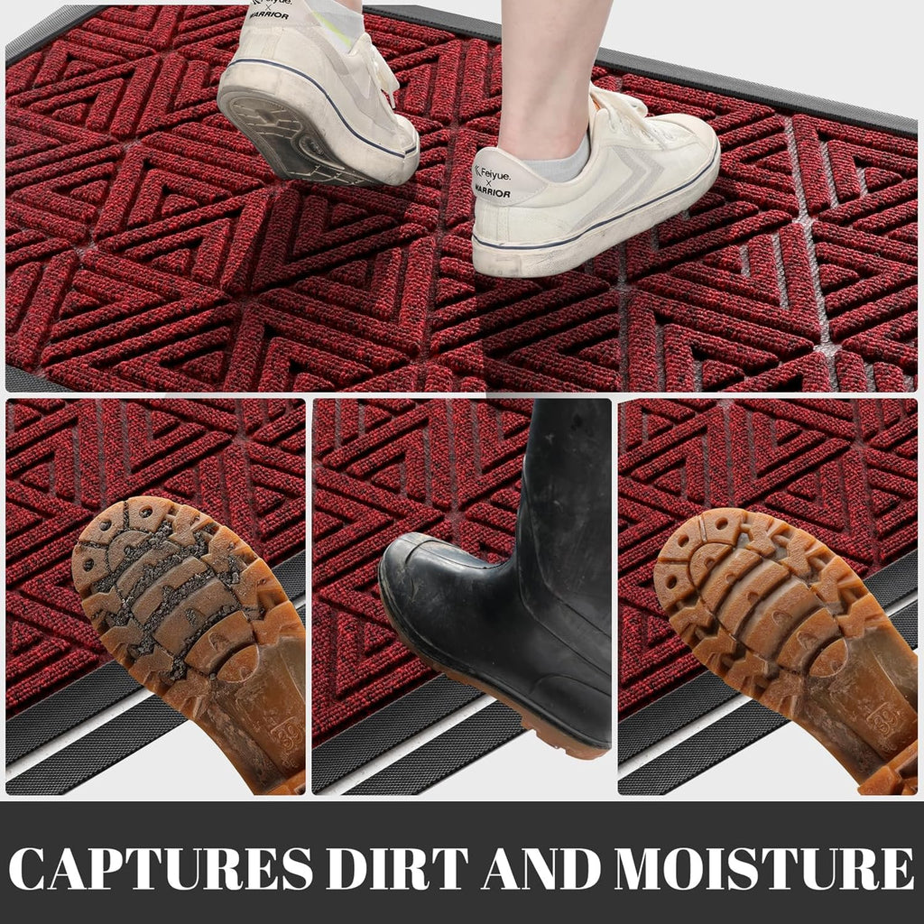 Yimobra Front Door Mat Outside Entrance 72 x 24, Waterproof and Washable Outdoor Mat, Non Slip Rubber Backing, Heavy Duty Welcome Matt for Home Entry Floor Porch Garage Office, Low Profile, Black Red