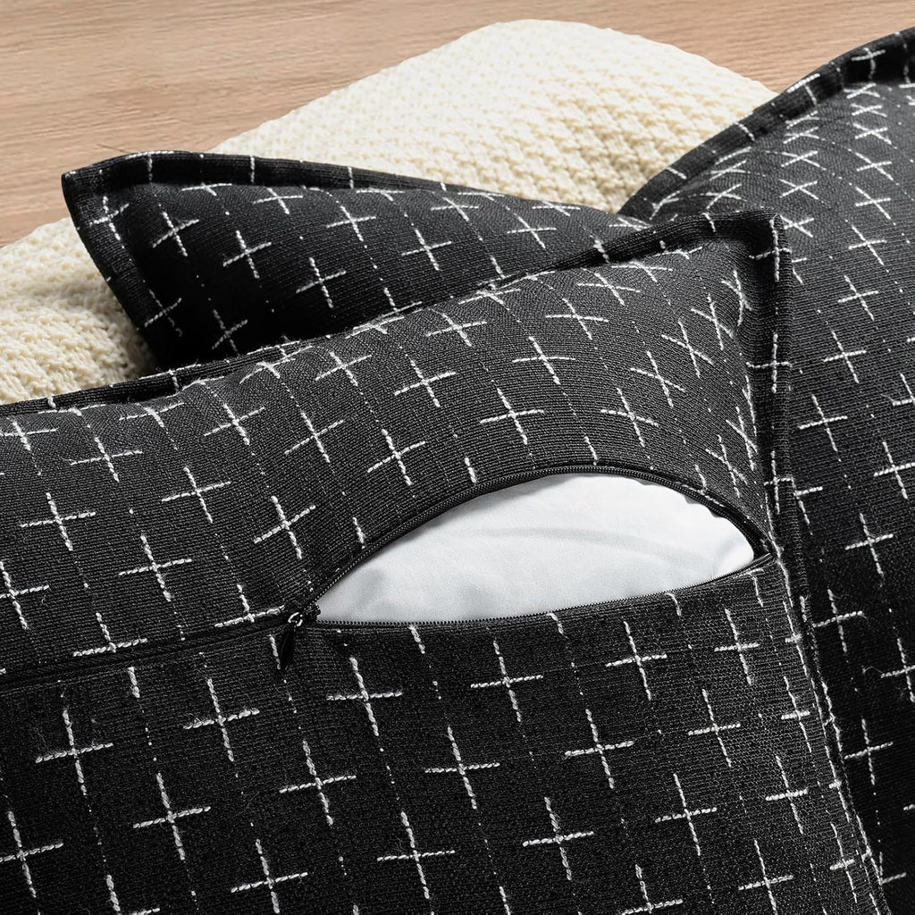 ZWJD Pillow Covers 16x16 Set of 2 Soft Polyester Textured Pillow Covers with Stylish Flange Edge Cozy Farmhouse Throw Pillows for Couch Bed Sofa Living Room
