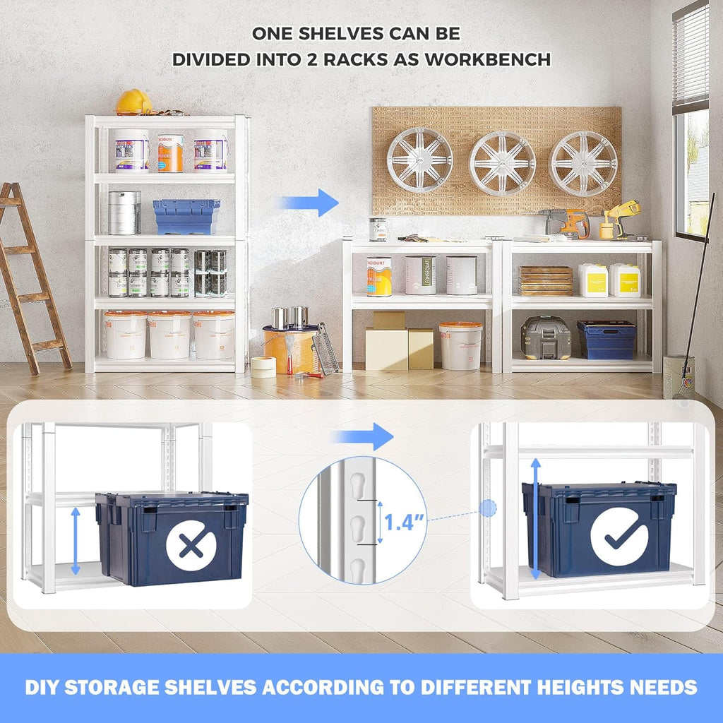 Raybee Garage Shelving Heavy Duty 2000LBS Storage Shelves Heavy Duty Shelving 5 Tier White Metal Shelves Pantry Shelf for Kitchen Closet Basement Warehouse 2 Pack