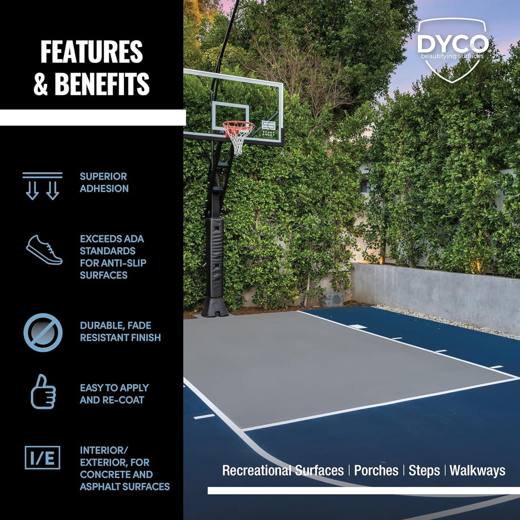 DYCO Court & Floor Anti-Slip Coating - Slip-Resistant Pavement, Cement & Concrete Paint for Pickleball, Tennis & Basketball Courts, Exceeds ADA Standards for Safety Areas (Black, 1 Gallon)