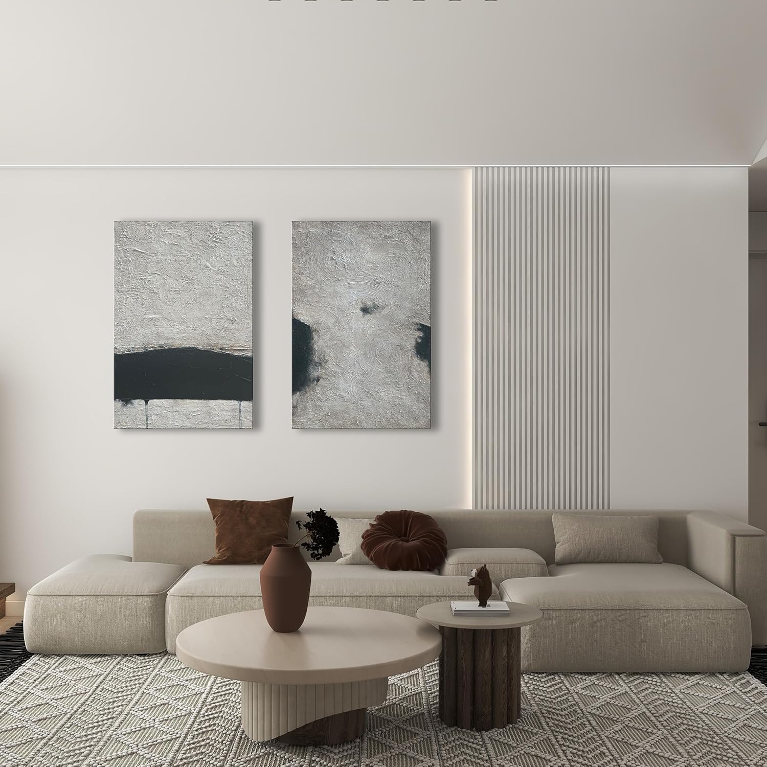 NANKAI Minimalist Art Hand Painted Black and Gray Abstract Oil Painting Canvas Wall Art 36x24 Inch Home Wall Decoration