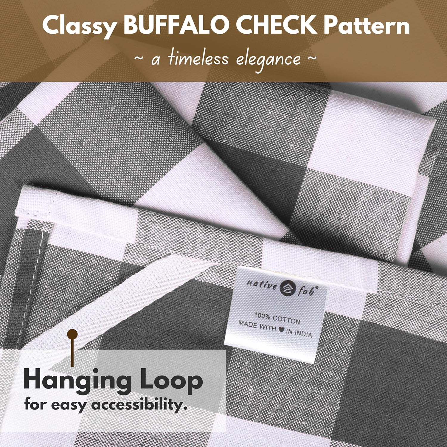Native Fab 12-Pack Kitchen Towel with Hanging Loop 16x26 inches, Cotton Buffalo Check Kitchen Towels for Cleaning Drying, Washcloths Soft & Absorbent Cloth Rags, Bar Towel, Dish Cloth, Grey