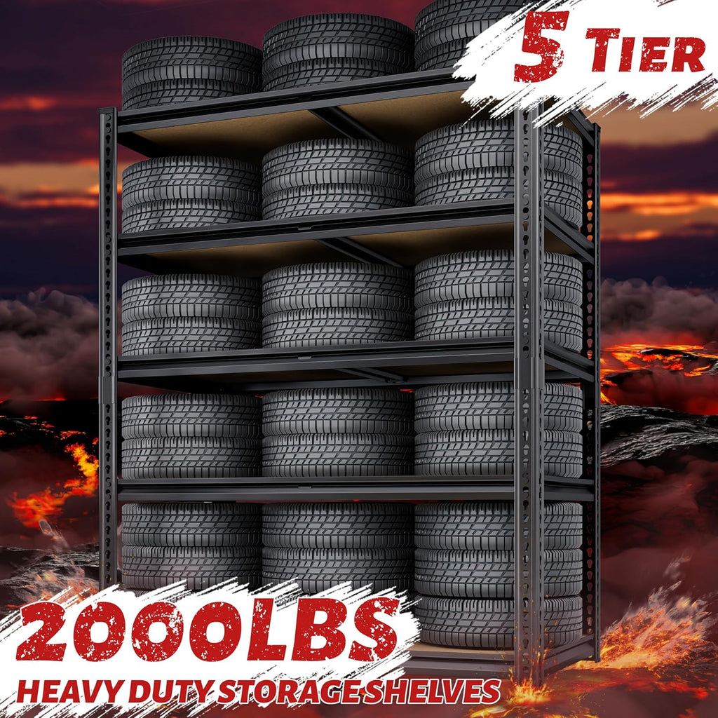 72"H Storage Shelves Heavy Duty, 2000LBS Garage Shelving, 5 Tier Metal Shelving Unit Adjustable Garage Shelves Utility Rack Shelf for Storage Warehouse Pantry Closet,35.6" W × 16" D × 72" H, Black