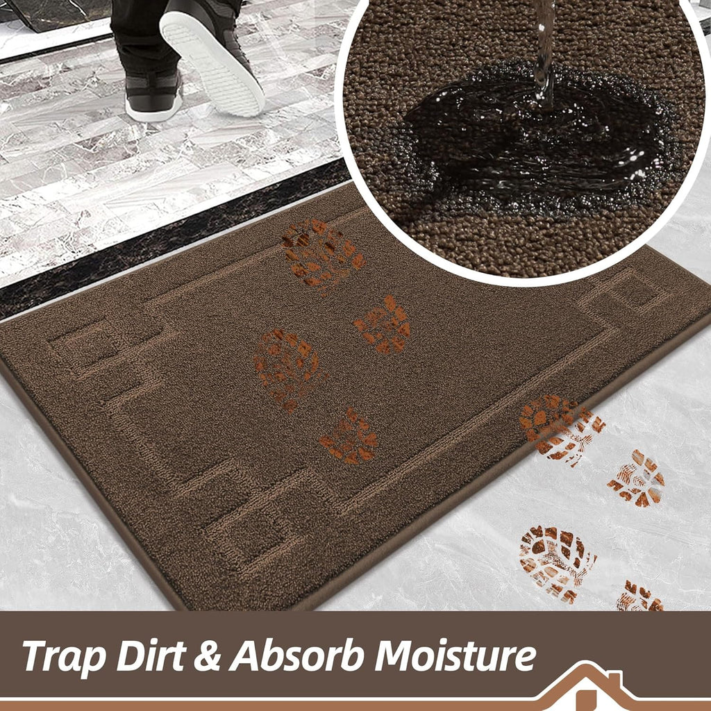 BEQHAUSE Door Mat 24" x 36", Non-Slip Door Mats Indoor Entryway Rugs Washable Low-Profile Absorbent and Stain Resist Floor Mats, Dog Door Mat for Front Back Door, Muddy Wet Shoes & Paws, Brown