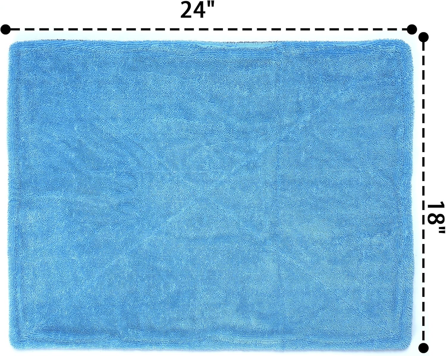 Greenfound Microfiber Towel for Cars, 1000GSM Car Drying Towel, Double Twist Pile & Edgeless Design, No Streaks, Scratches, or Water Spots, Soft and Absorbent, 18"×24", Blue&Grey