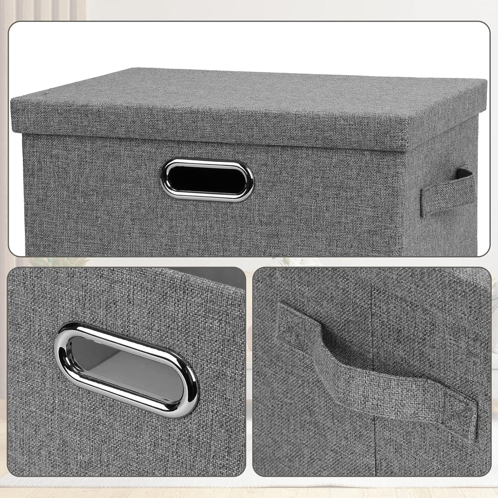 Medium 15" 21 Quart Collapsible Stackable Storage Bins with Lids, 5 Packs Grey Foldable Fabric Closet Boxes Heavy-duty Linen Cube Baskets Container for Bedroom Office (15 x 11 x 8)