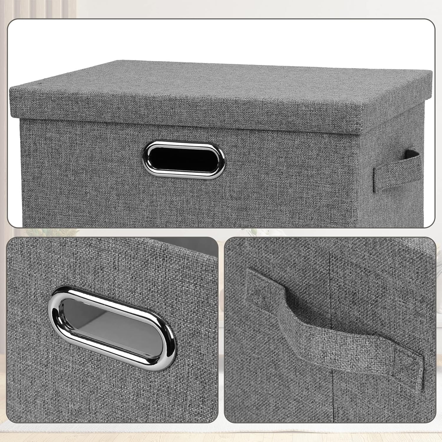 Medium 15" 21 Quart Collapsible Stackable Storage Bins with Lids, 5 Packs Grey Foldable Fabric Closet Boxes Heavy-duty Linen Cube Baskets Container for Bedroom Office (15 x 11 x 8)