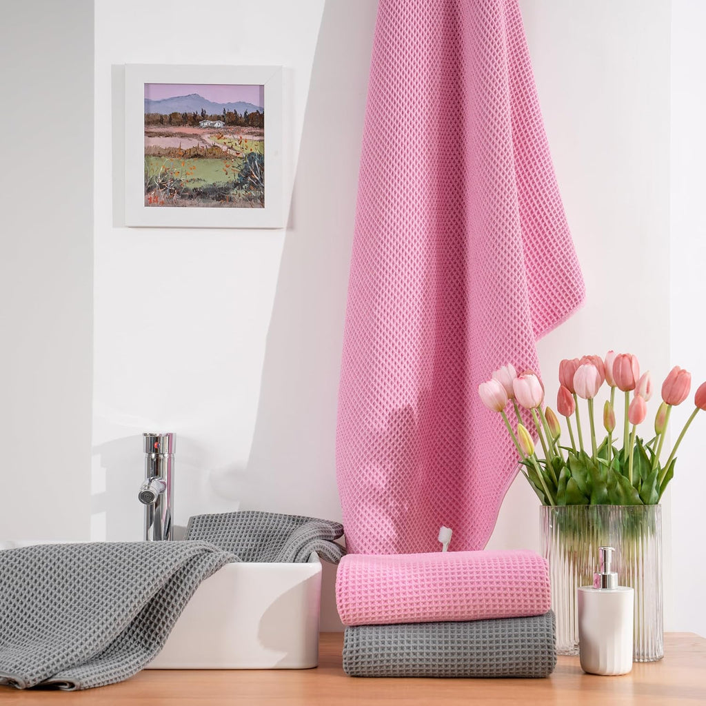 POLYTE Microfiber Oversize Quick Dry Lint Free Bath Towel, 60 x 30 in, 4 Pack (Waffle Weave)