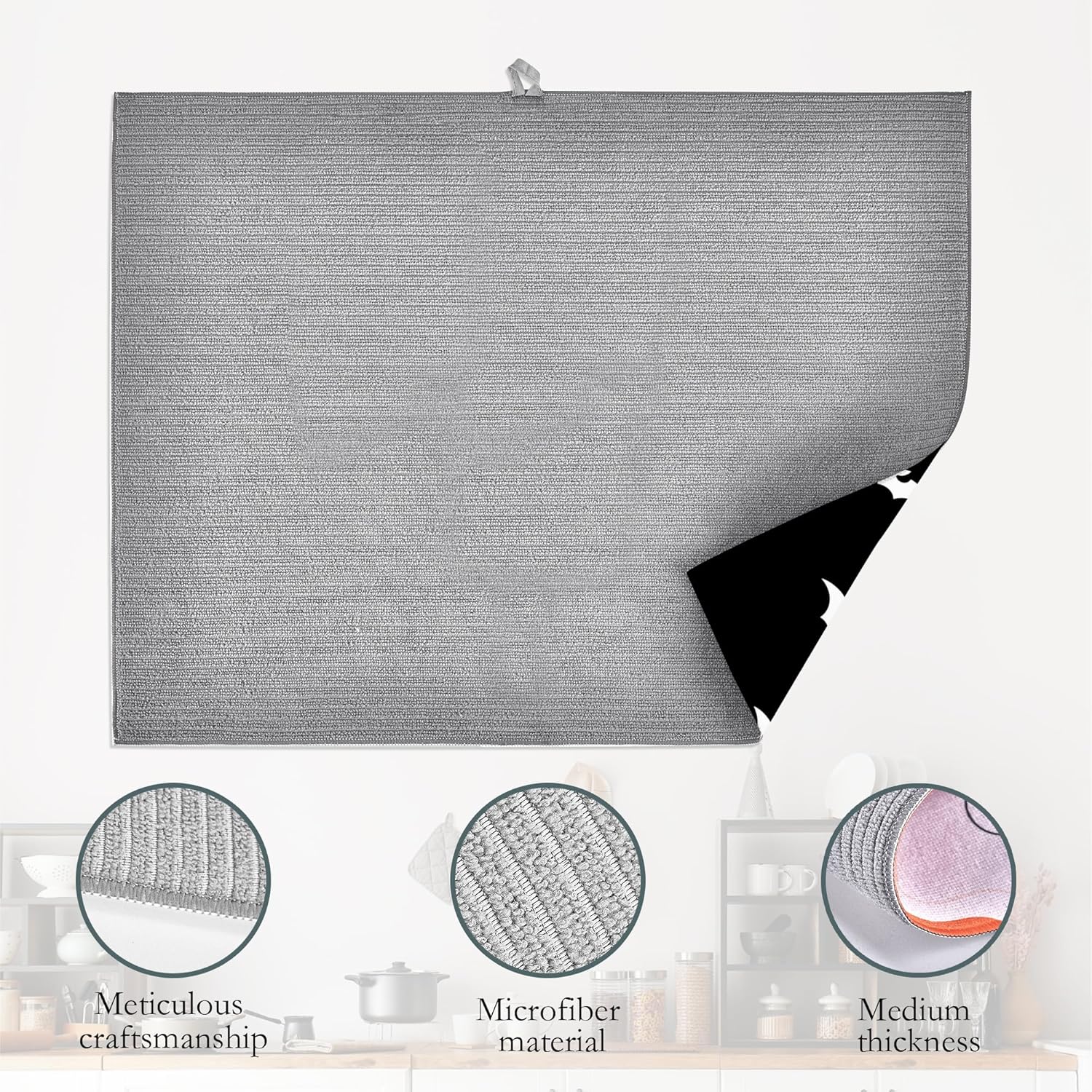 Halloween Black White Dish Drying Mats 18x24 Inch,Halloween Bats Dish Pad Drying Rack Mat for Kitchen Counter Ultra Absorbent Microfiber Dishware Coffee Maker Bar Countertop Decor