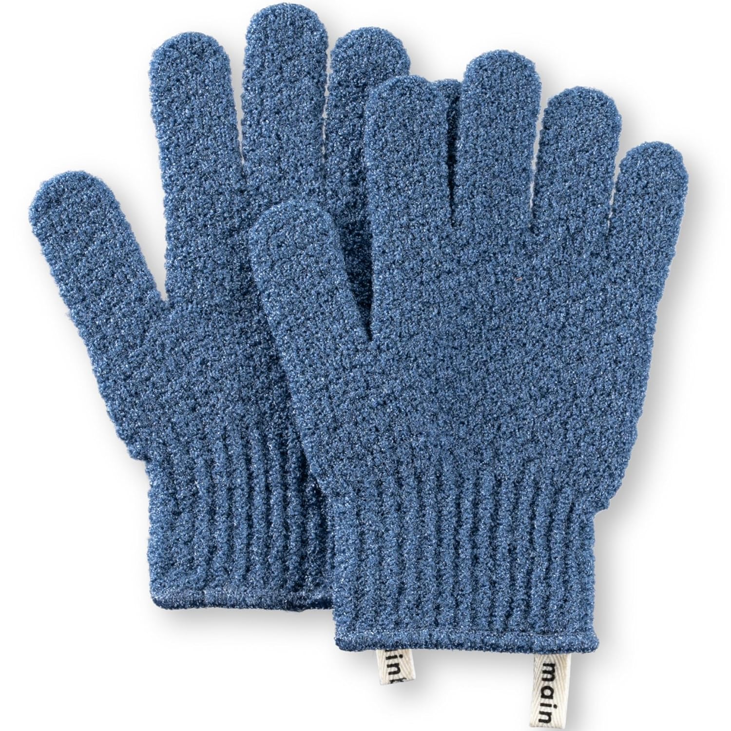 MainBasics Deep Cleansing Exfoliating Bath Gloves - Heavy-Textured Nylon Shower Scrub for Dead Skin Removal - Machine Washable with Hanging Loop (1 Pair, Pigeon Blue)