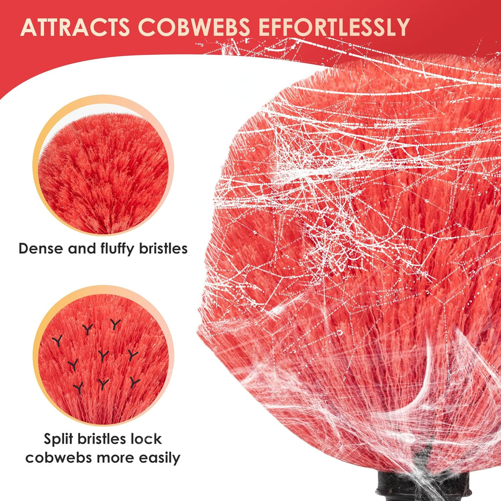5-12 FT Cobweb Duster with Extension Pole, 20 FT High Reach Spider Web Brush with Telescopic Pole, Extendable Duster with 2 Outdoor Cobweb Brushes, Duster for High Ceiling