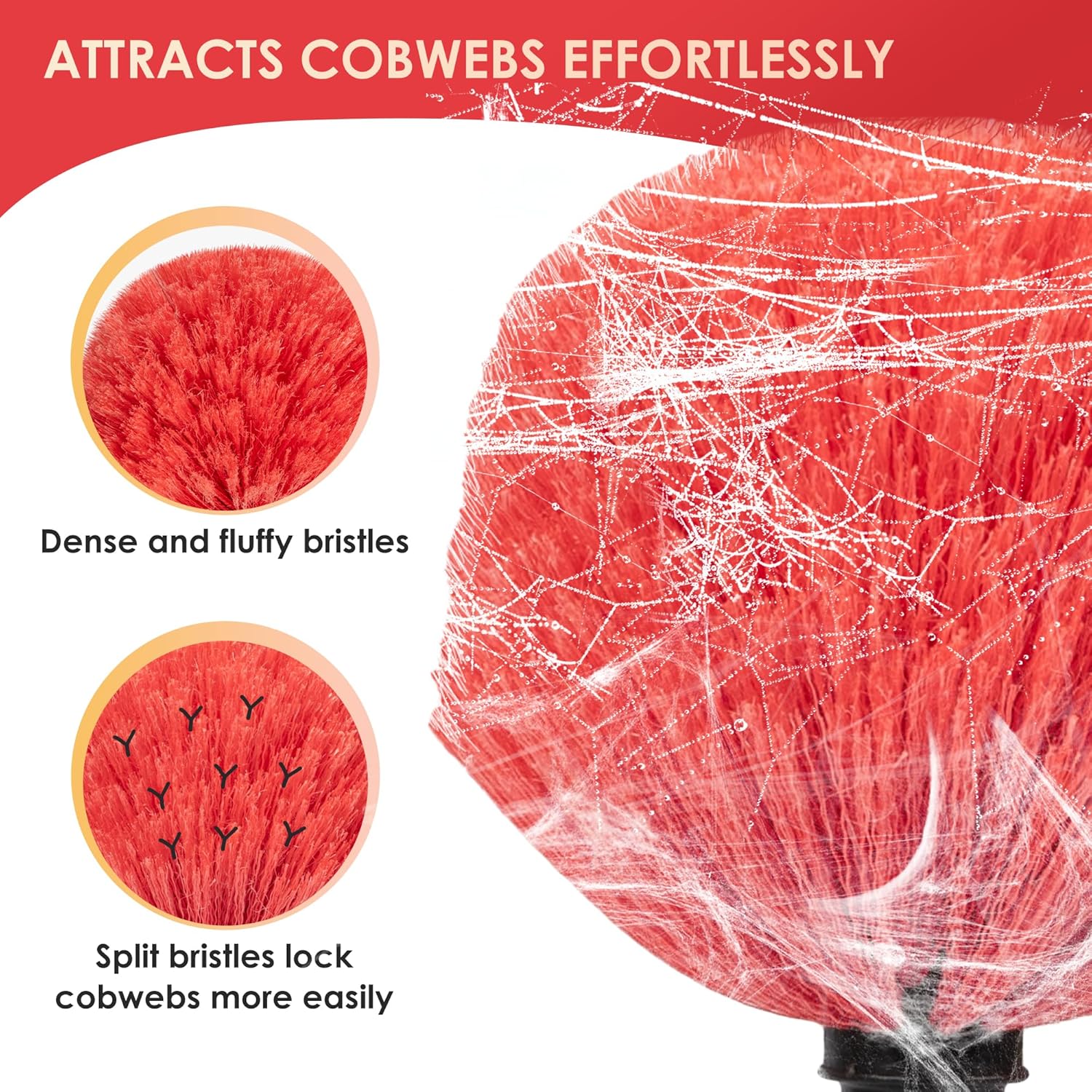 5-12 FT Cobweb Duster with Extension Pole, 20 FT High Reach Spider Web Brush with Telescopic Pole, Extendable Duster with 2 Outdoor Cobweb Brushes, Duster for High Ceiling