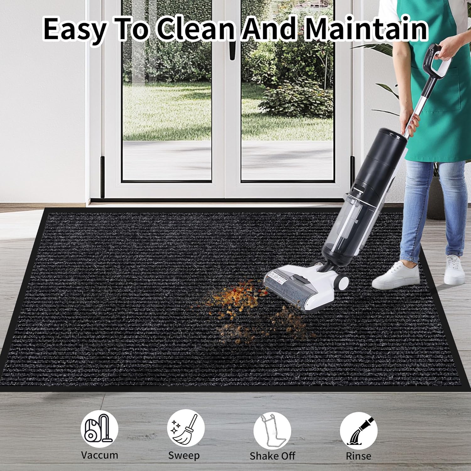 Front Door Mat Indoor Outdoor Entrance, 36" x 48" Dirt Resistant and Absorbent Door Mat, TPR Backing Non-Slip Doormats, Easy to Clean, Low Profile Welcome Floor Mat for Outside Entry