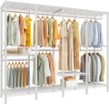 Raybee Heavy Duty Clothes Rack for Hanging Clothes,Clothing Rack with Shelves, Adjustable,76" W x 77" H x 18" D,Max Load 1150lbs,White