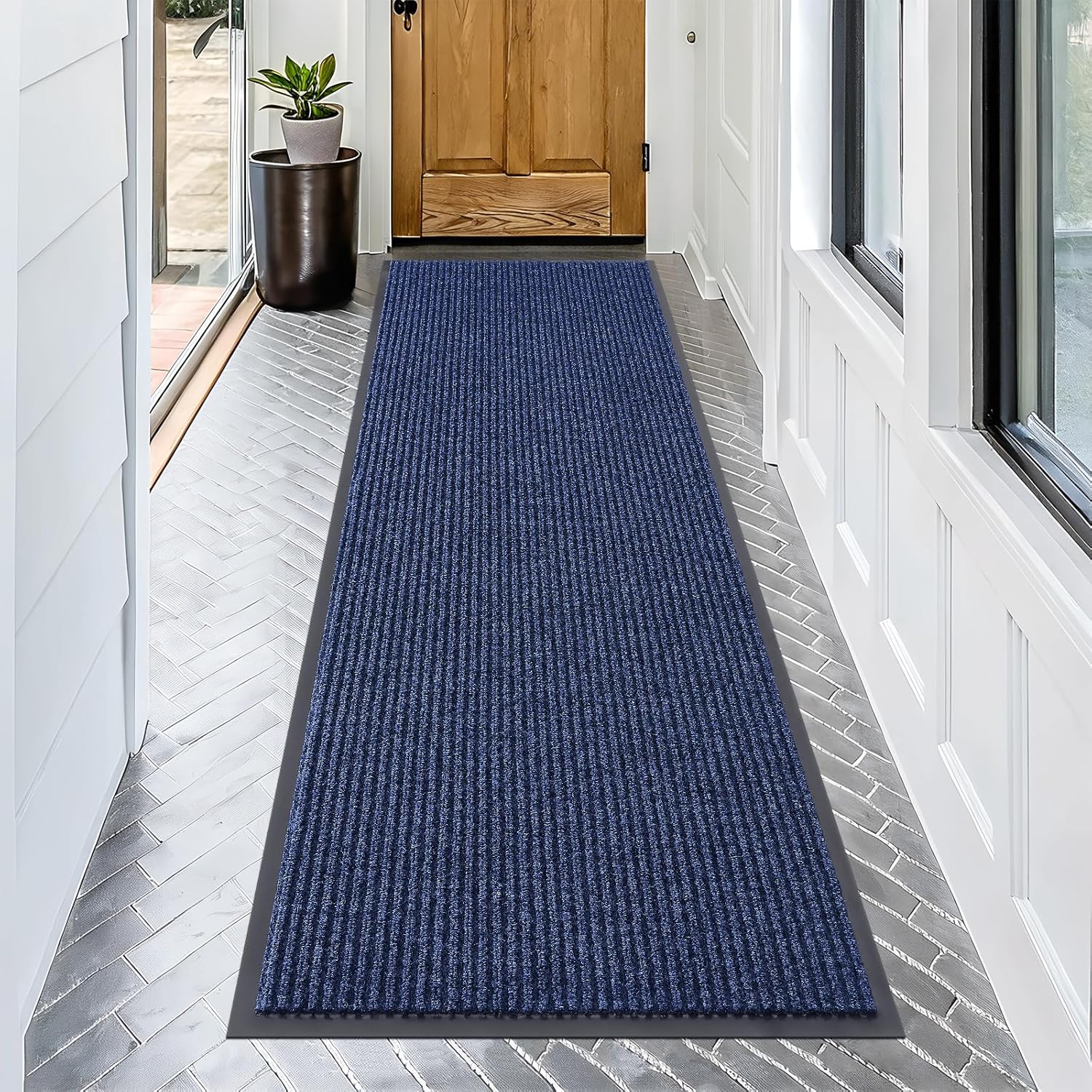 OLANLY Front Door Mat Indoor Outdoor Entrance, Waterproof Heavy Duty Doormat, Fade Resistant, Low Profile, Easy Clean Patio Porch Welcome Floor Mats for Entry, 71x23, Blue