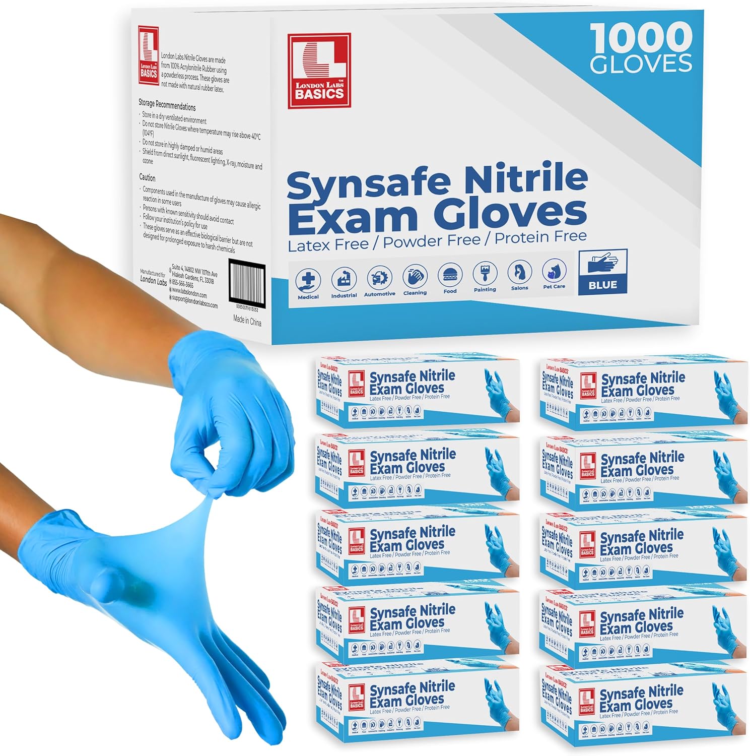 Synsafe 4 Mil - Blue Nitrile Exam Gloves –Disposable Latex Free & Powder Free – Extra Strong, Rubber Gloves