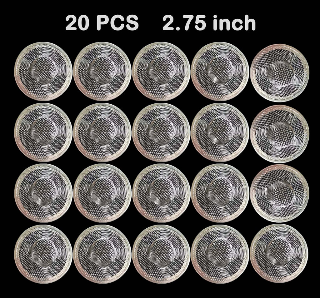 20Pcs Bathroom Sink Drain Strainer Screen Mesh, 2.75'' Stainless Steel Slop Basket Filter Trap Sink Drain Mesh Basket Hair Catcher Filter Cover for Lavatory RV Shower Floor Utility Drain