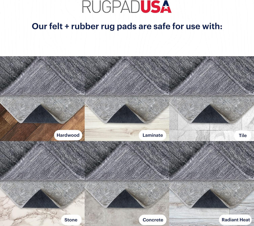 RUGPADUSA - Dual Surface - 9' Square - 3/8" Thick - Felt + Rubber - Enhanced Non-Slip Rug Pad - Adds Comfort and Protection - for Hard Surface Floors