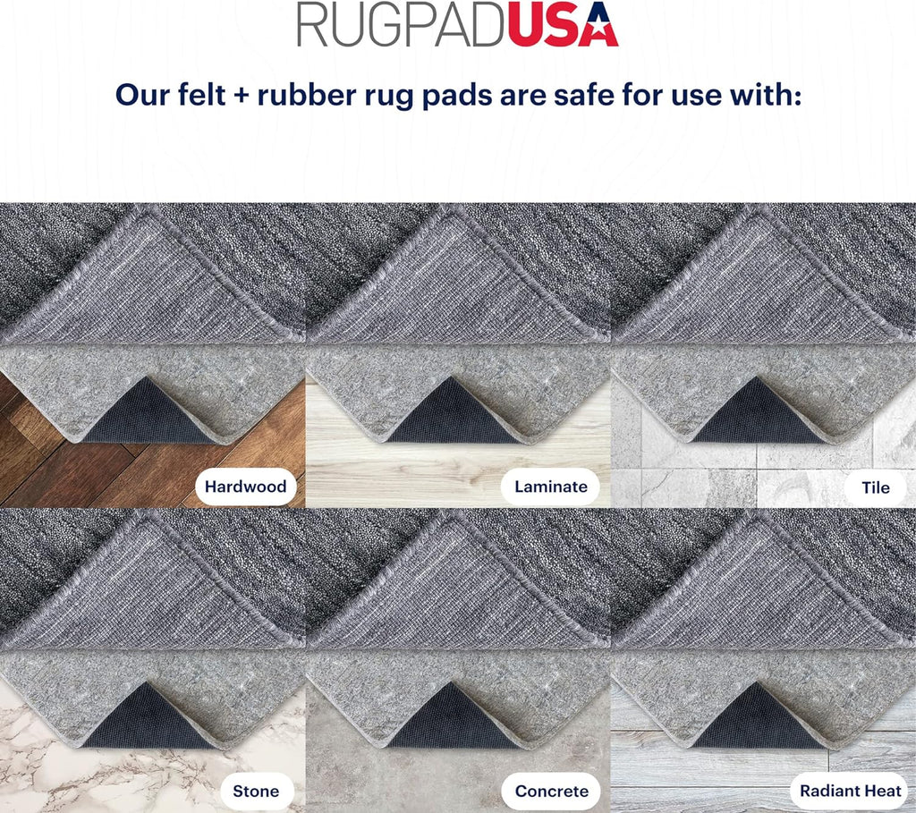 RUGPADUSA - Dual Surface - 2'10" x 4'10" - 3/8" Thick - Felt + Rubber - Enhanced Non-Slip Rug Pad - Adds Comfort and Protection - for Hard Surface Floors
