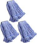 String Mop Heads Replacement Heavy Duty Commercial Grade Blue Cotton Looped End Wet Industrial Cleaning Mop Head Refills (3, Large)