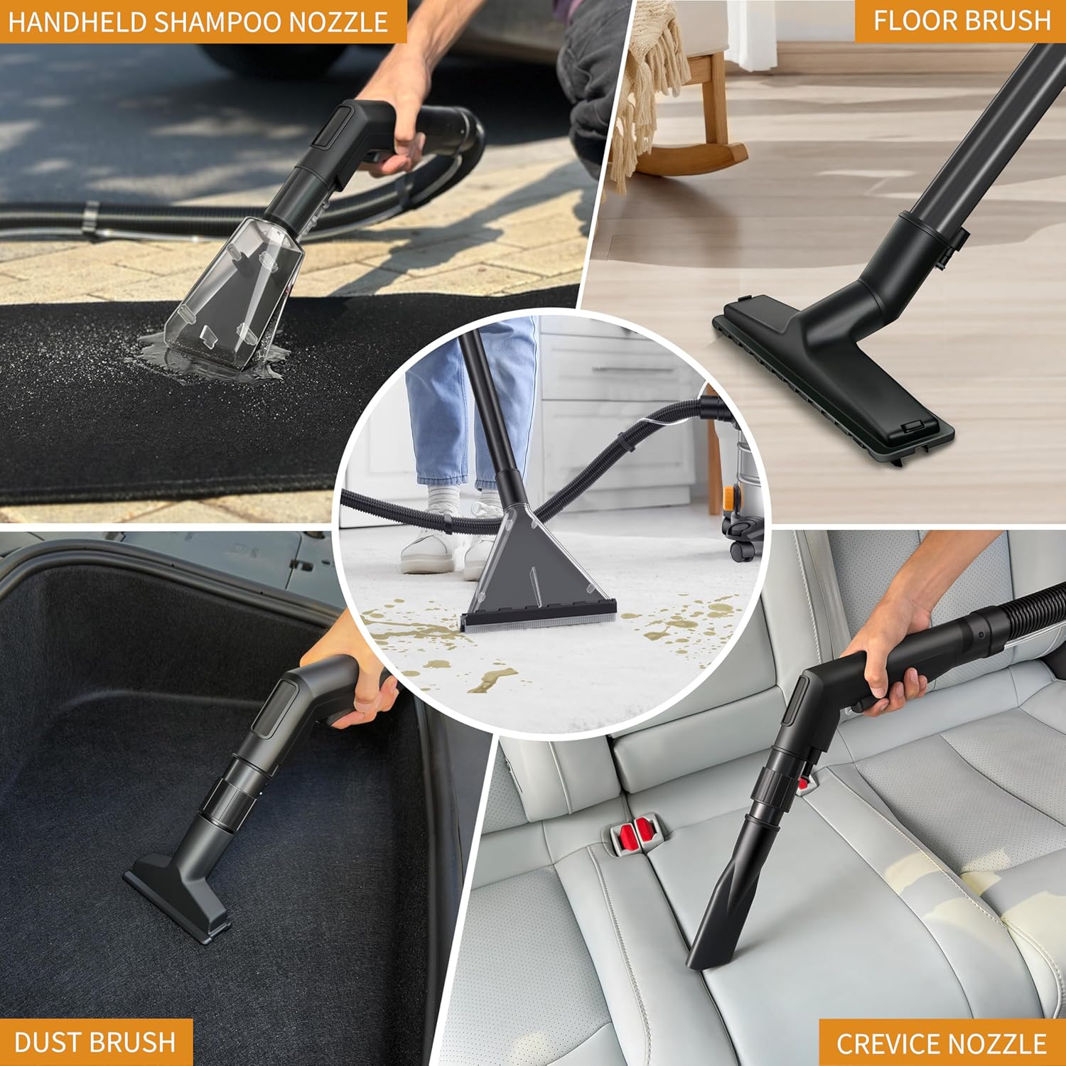 [EFN Clearance] Shop Vacuum Wet and Dry, 6 Gallon 5.5 Peak HP, 3 in 1 Wet/Dry/Upholstery Shop Vac Carpet Extractor for Car Detailing, Stainless Steel Wet Dry Vacuum Cleaner for Carpet (Yellow)