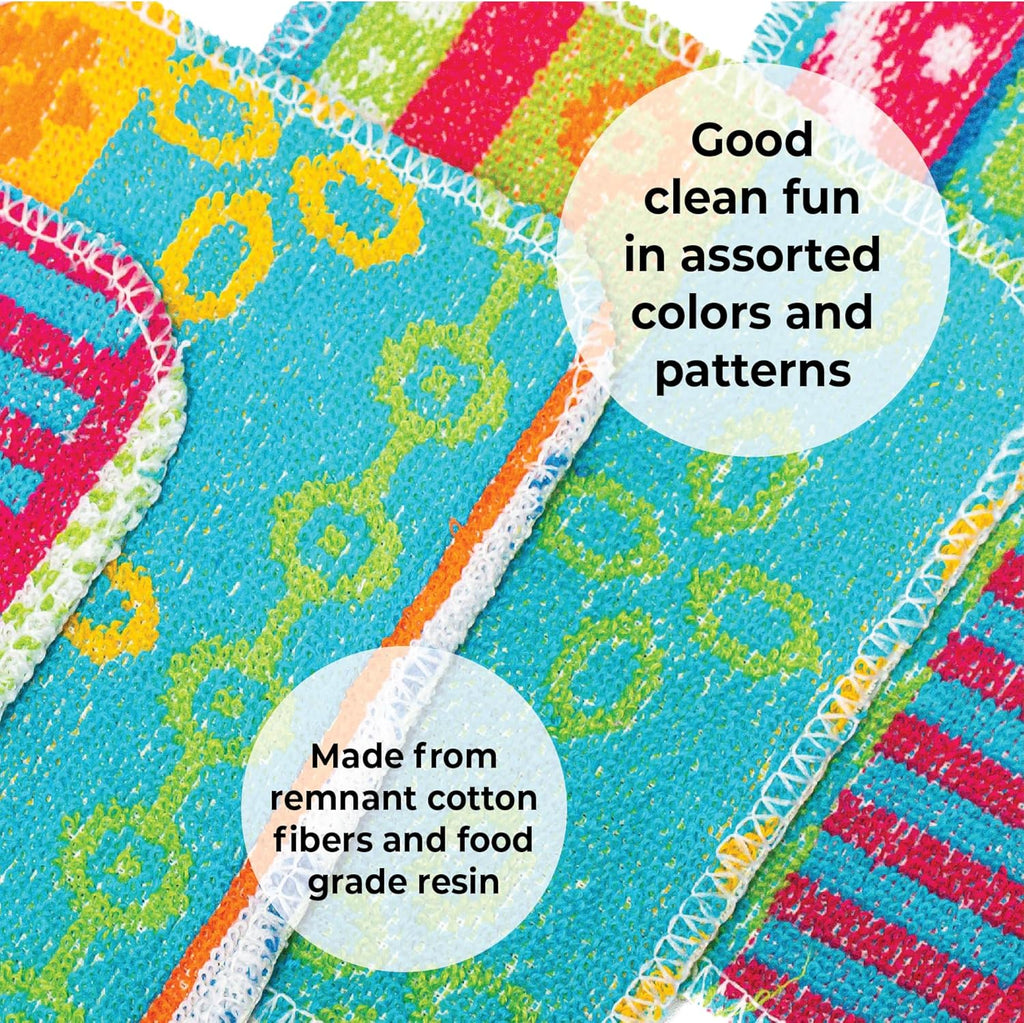 Skoy Scrub, 8-Pack Reusable, Non-Scratching Dish Scrubber for Kitchen and Household Cleaning, Planet-Friendly, Dishwasher Safe Soft Scrub, Assorted Colors and Designs
