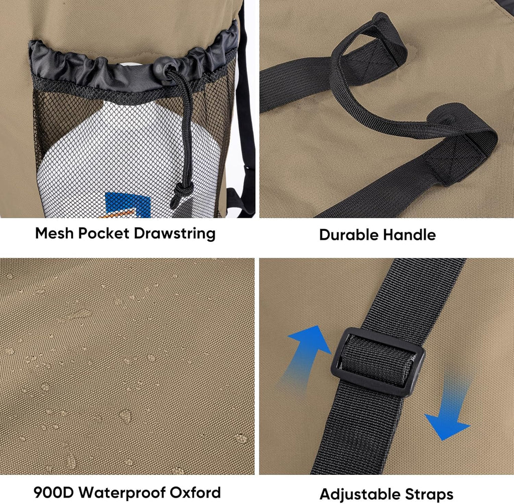 BALEINE 150L Laundry Bag Backpack, 900D Oxford Fabric Large Travel Laundry Bags with Shoulder Straps and 2 Mesh Pockets for College Dorm, Apartment, Laundromat (Khaki, 150L)