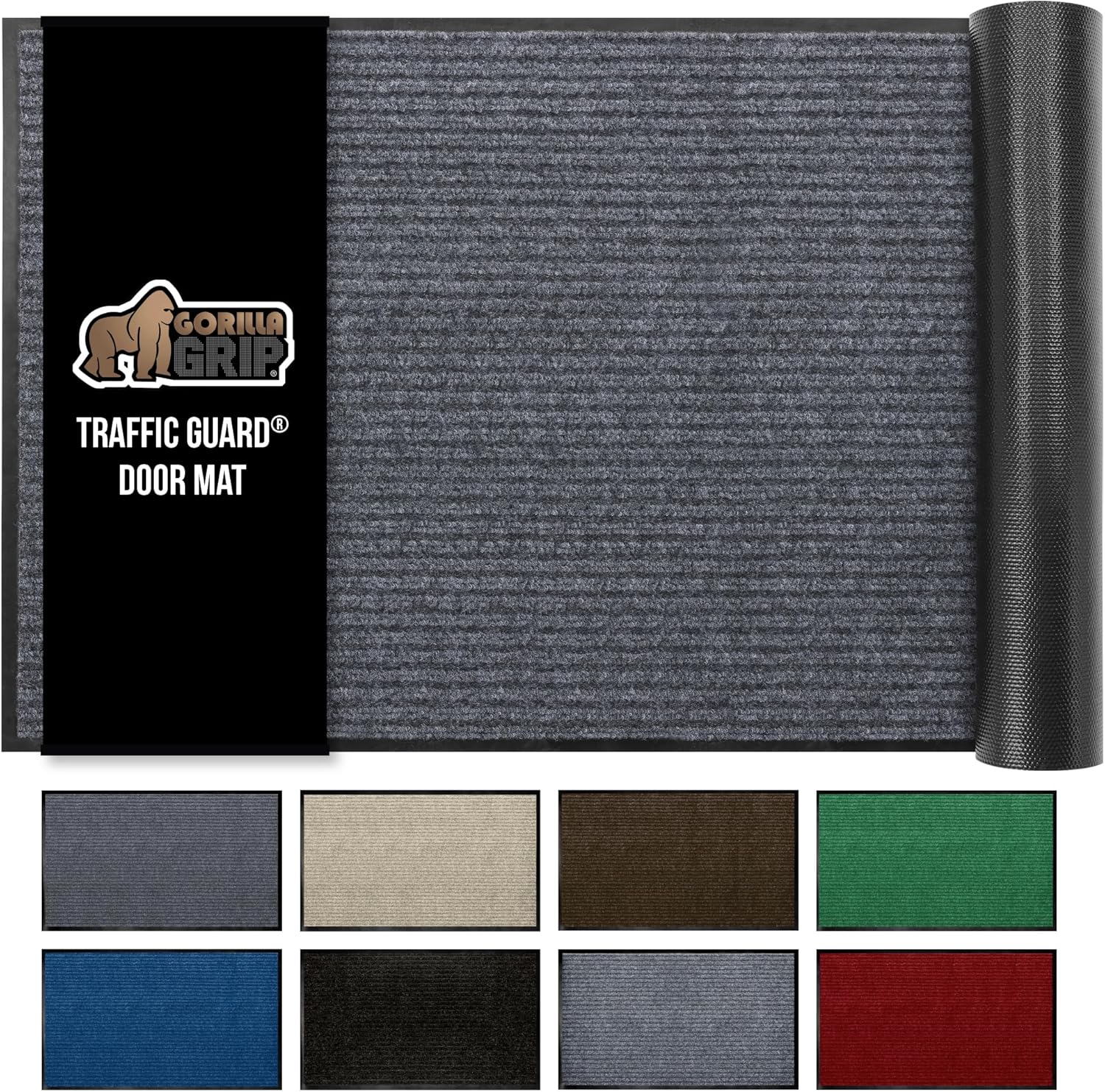 GORILLA GRIP Traffic Guard Door Mat, 59x24, Heavy Duty Welcome Mats, Commercial Office Space Doormat, Waterproof, Fade Resistant, Strong Rubber Backing, Low Profile, Shoe and Boot Scraper, Gray