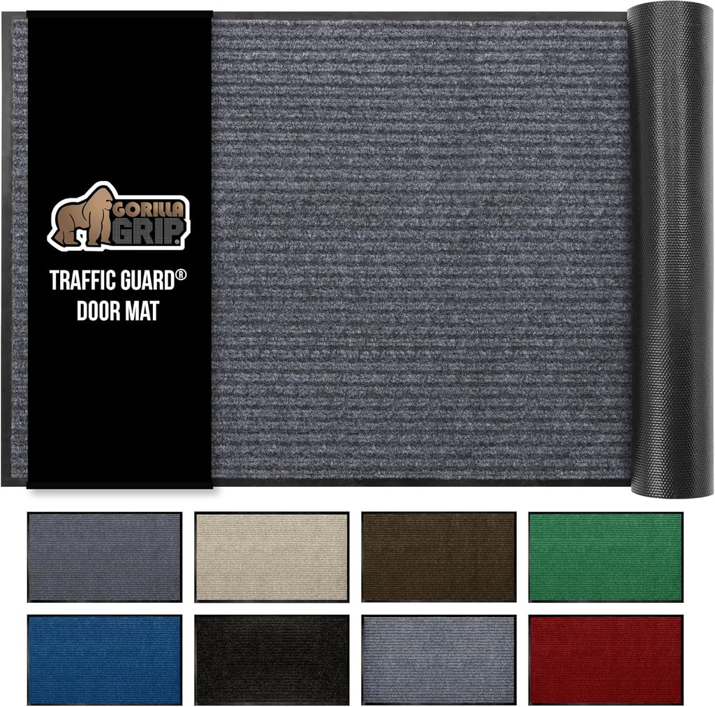 GORILLA GRIP Traffic Guard Door Mat, 70x24, Heavy Duty Welcome Mats, Commercial Office Space Doormat, Waterproof, Fade Resistant, Strong Rubber Backing, Low Profile, Shoe and Boot Scraper, Gray