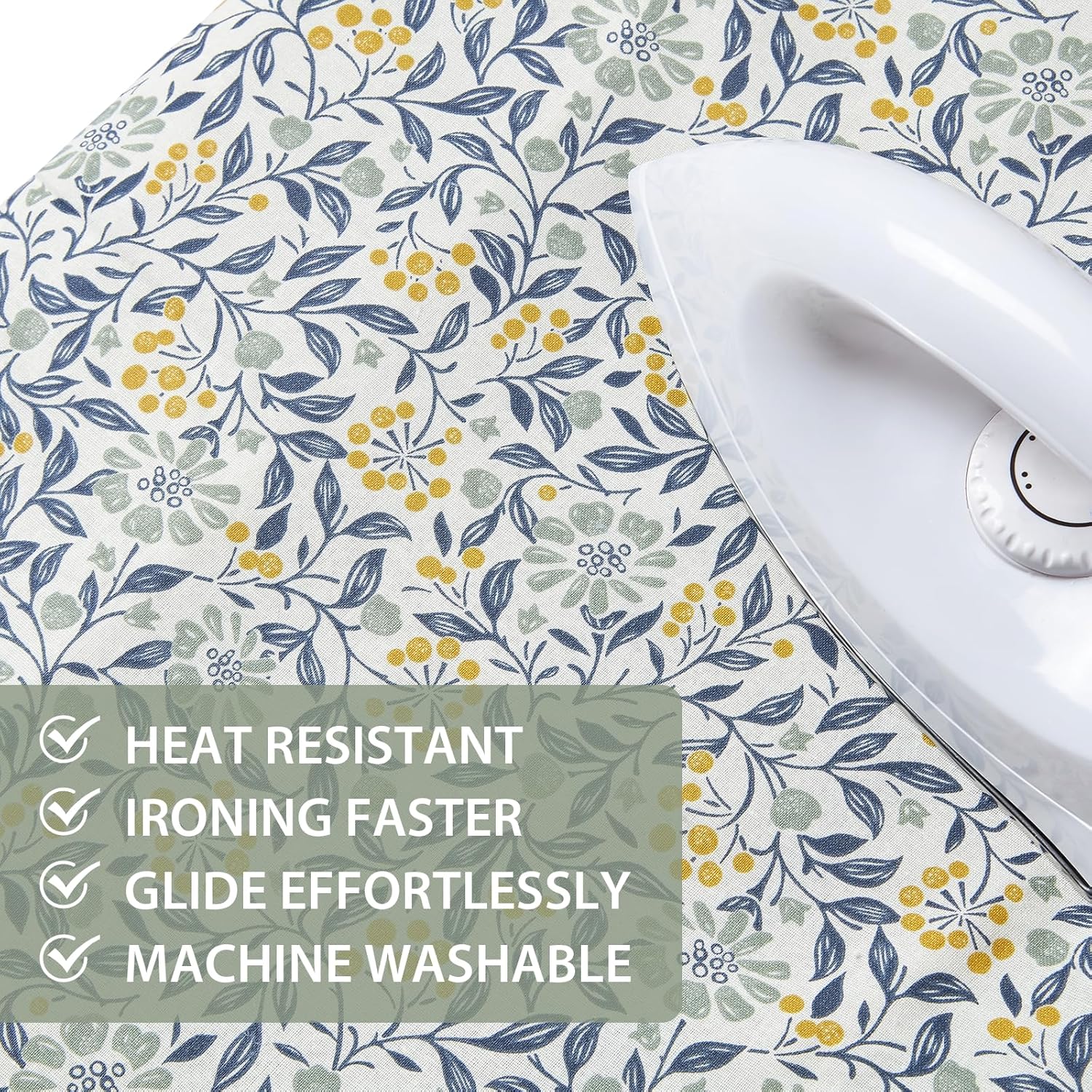 Seiritex Over The Door Ironing Board Cover 14 x 42 inch, Thick Padding and Heat Reflective with Hook and Loop Fasteners, 3 Layers Iron Board Cover (Flora)