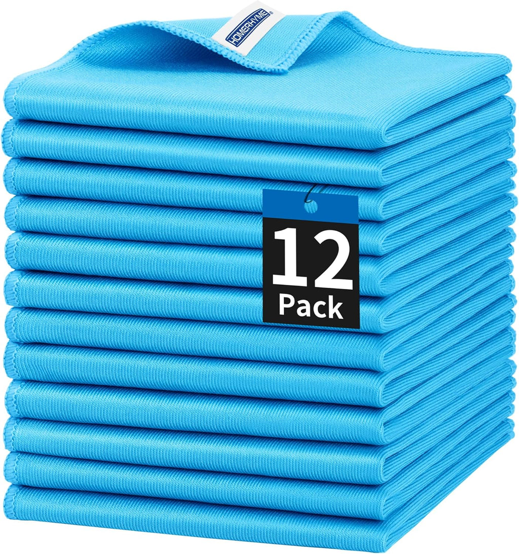 HOMERHYME Microfiber Glass Cleaning Cloth, 12 Pack Window Glass Cleaning Rags, Reusable Lint-Free Streak Free Polishing Cloth Wipes for Stainless Steel, Eyeglasses, Mirrors, Screens & Lenses,12" 12"