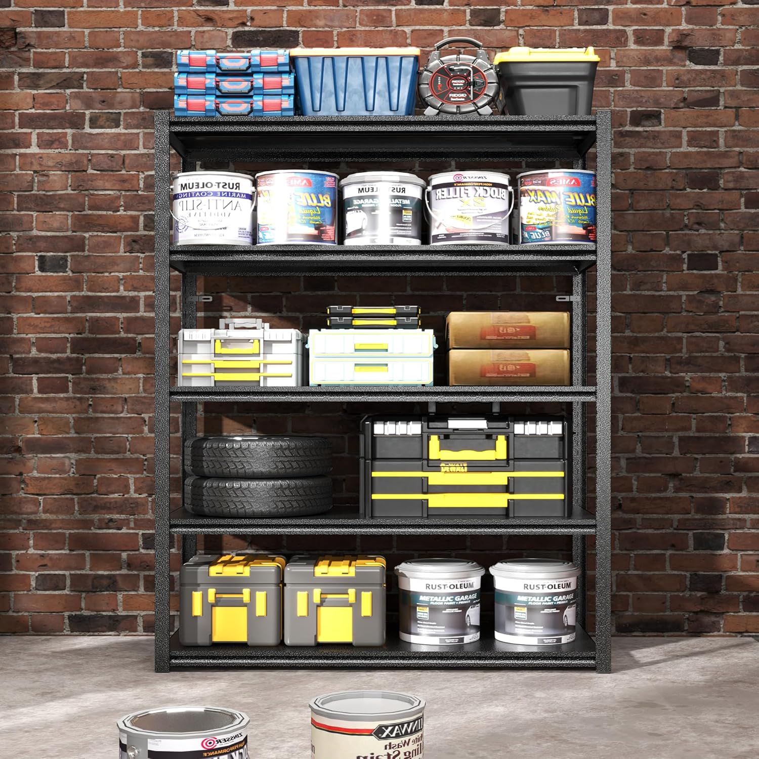 72" H Garage Shelving, Metal Storage Shelves, Adjustable 5 Tier Storage Rack, Heavy Duty Shelving, Industrial Utility Shelf for Garage, Warehouse, Bedroom, Kitchen,16" D×36" W×72" H, Black