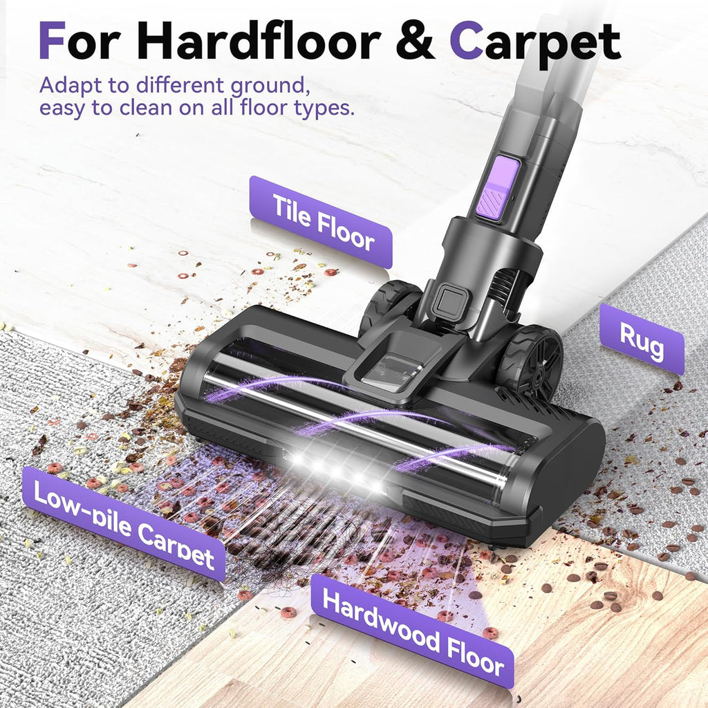 S10 Cordless Vacuum Cleaner, 55Kpa 60mins Lightweight Stick Vacuum with Powerful Suction for Home, Rechargeable, Self-Standing, Handheld Vacuum Cleaners for Hardwood Floors, Carpets, Pet Hair