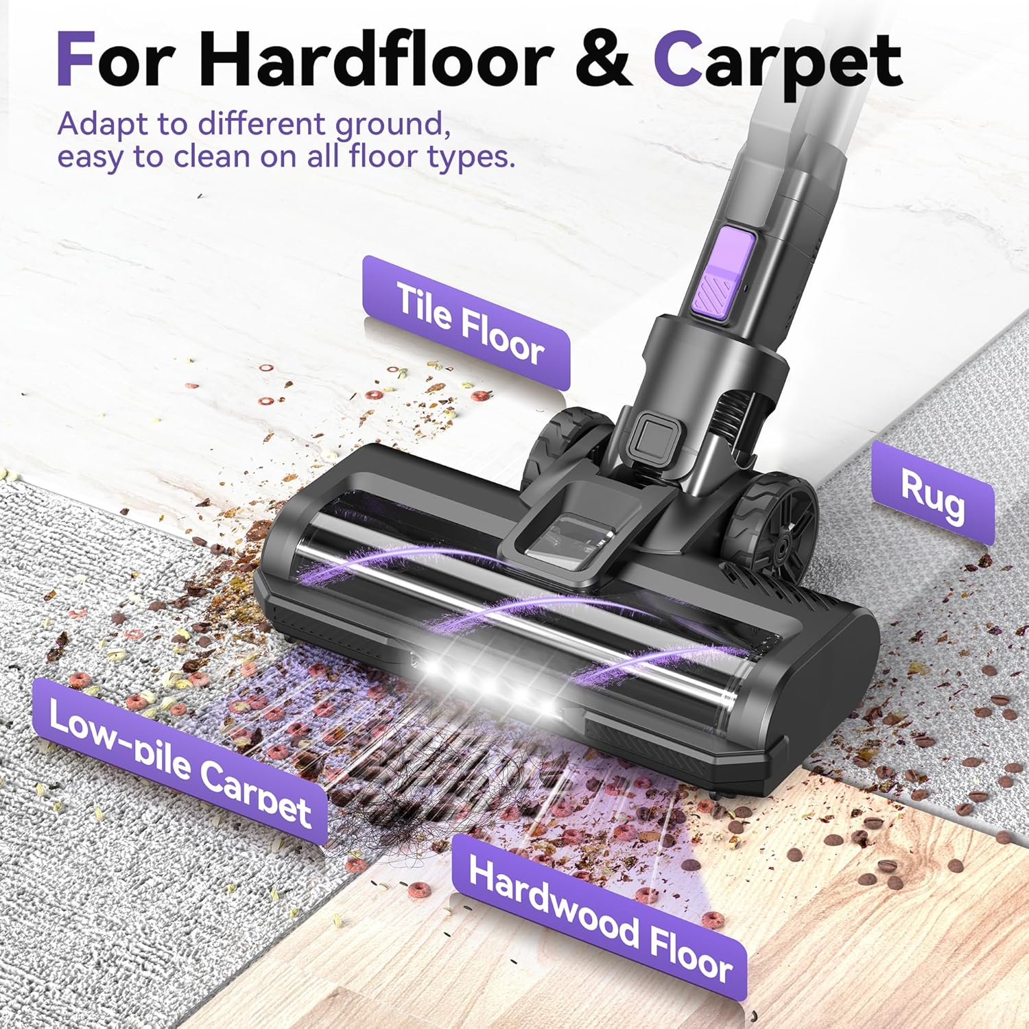 S10 Cordless Vacuum Cleaner, 55Kpa 60mins Lightweight Stick Vacuum with Powerful Suction for Home, Rechargeable, Self-Standing, Handheld Vacuum Cleaners for Hardwood Floors, Carpets, Pet Hair