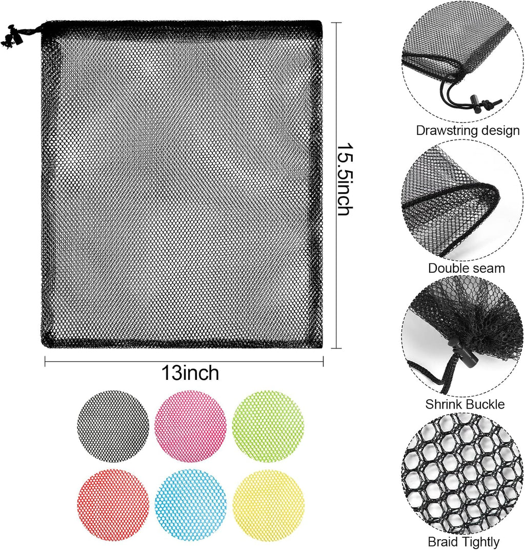 iMucci 12Pcs Mesh Bag 13"X15.5" Drawstring Gym Bag Nylon Mesh Drawstring Bag with Cord Lock Closure for Collecting Toys Travel Sports