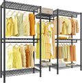 Raybee Clothes Rack,Clothing Racks for Hanging Clothes Heavy Duty,Adjustable Garment Rack with Shelves,Clothing Rack Max Load 905LBS,75" W x 77" H x 17.8" D,Black