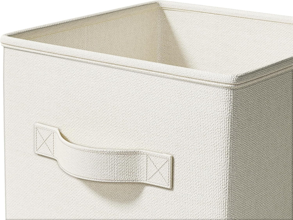 4 Pack Foldable Fabric Closet Storage Bins, 11Inch Organizer Cubes with Handles, Linen Storage Boxes for Clothes, Toys, Books and Home Organization, White& Ivory