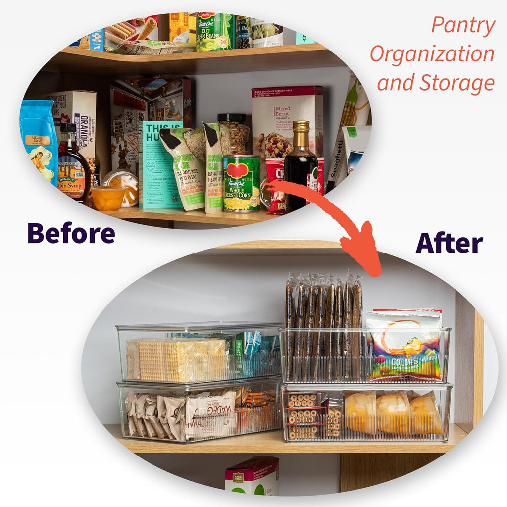 ClearSpace Pantry Organization and Storage Bins with Removable Dividers & Lids – Perfect Pantry Organizers or Kitchen Organization – Refrigerator Organizer Bins, Cabinet Organizers, 2 Pack